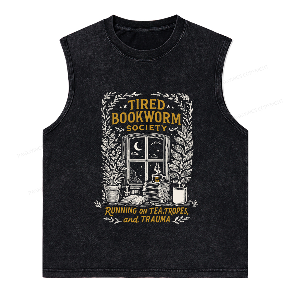 Pagewings Tired Bookworm Society Unisex Washed Tank Top