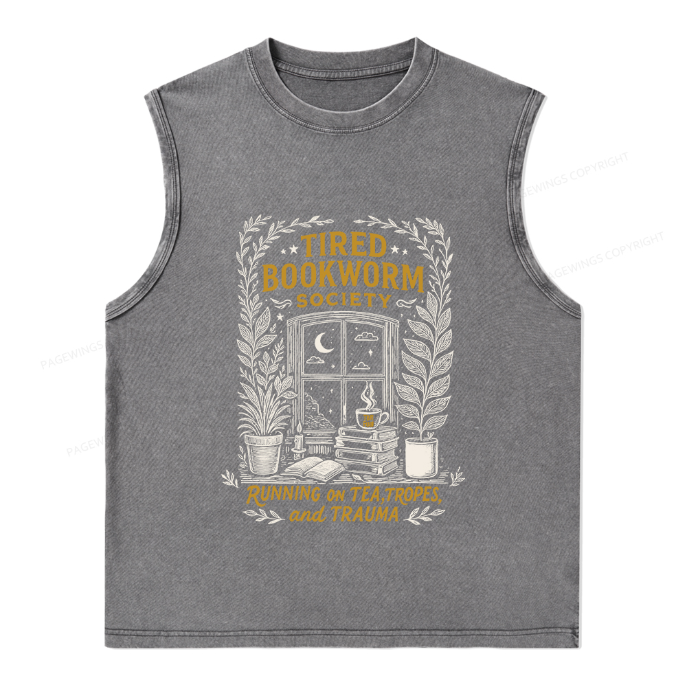 Pagewings Tired Bookworm Society Unisex Washed Tank Top