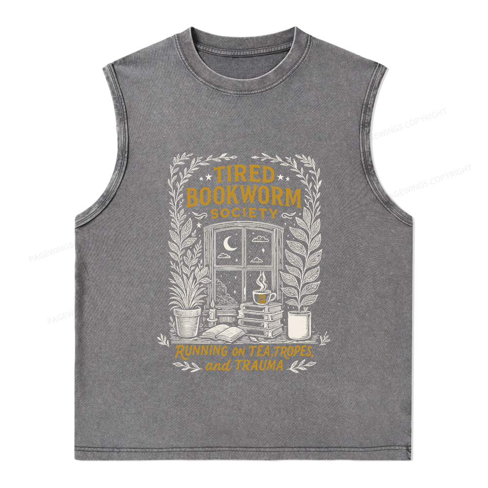 Pagewings Tired Bookworm Society Unisex Washed Tank Top