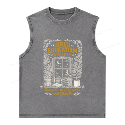 Pagewings Tired Bookworm Society Unisex Washed Tank Top