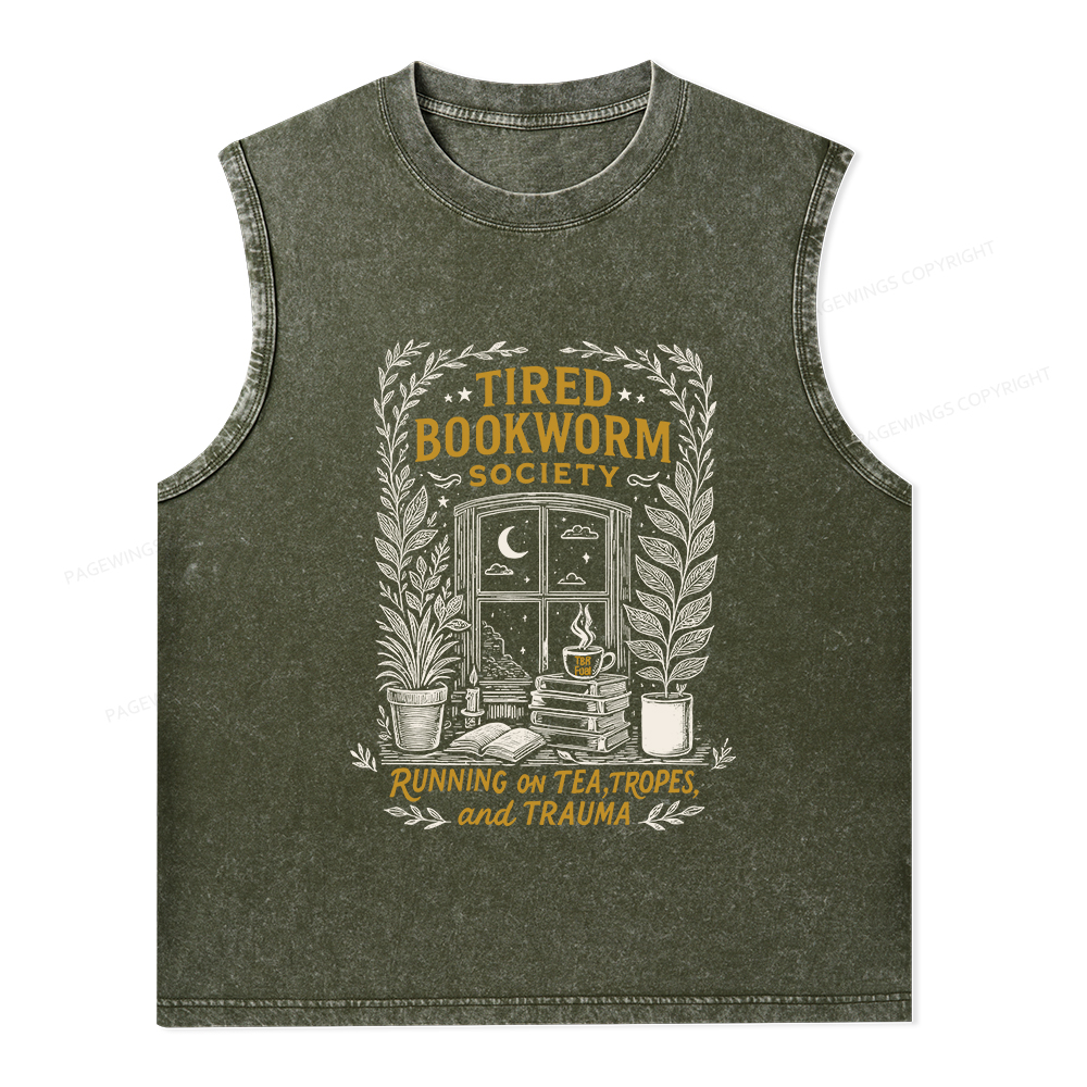 Pagewings Tired Bookworm Society Unisex Washed Tank Top