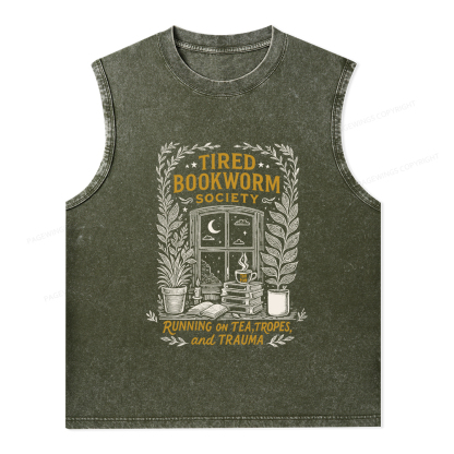 Pagewings Tired Bookworm Society Unisex Washed Tank Top