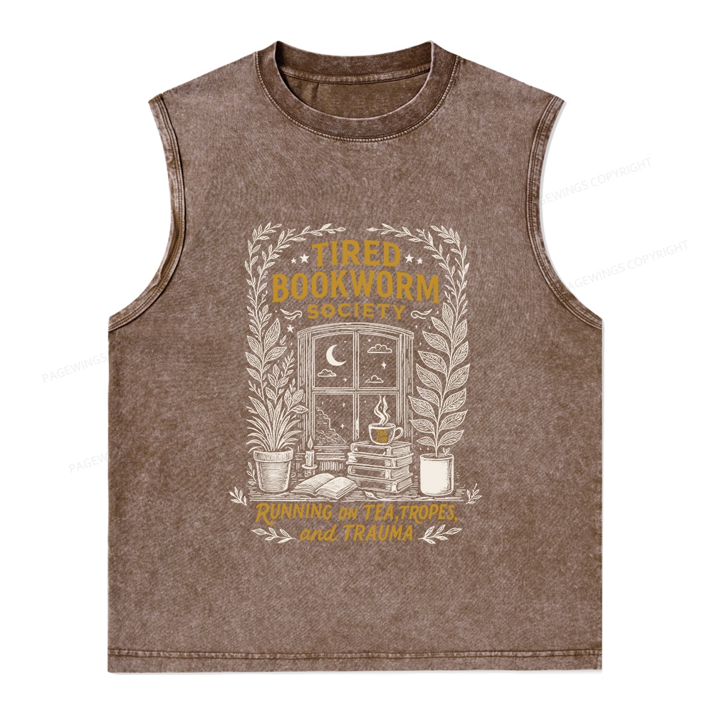 Pagewings Tired Bookworm Society Unisex Washed Tank Top