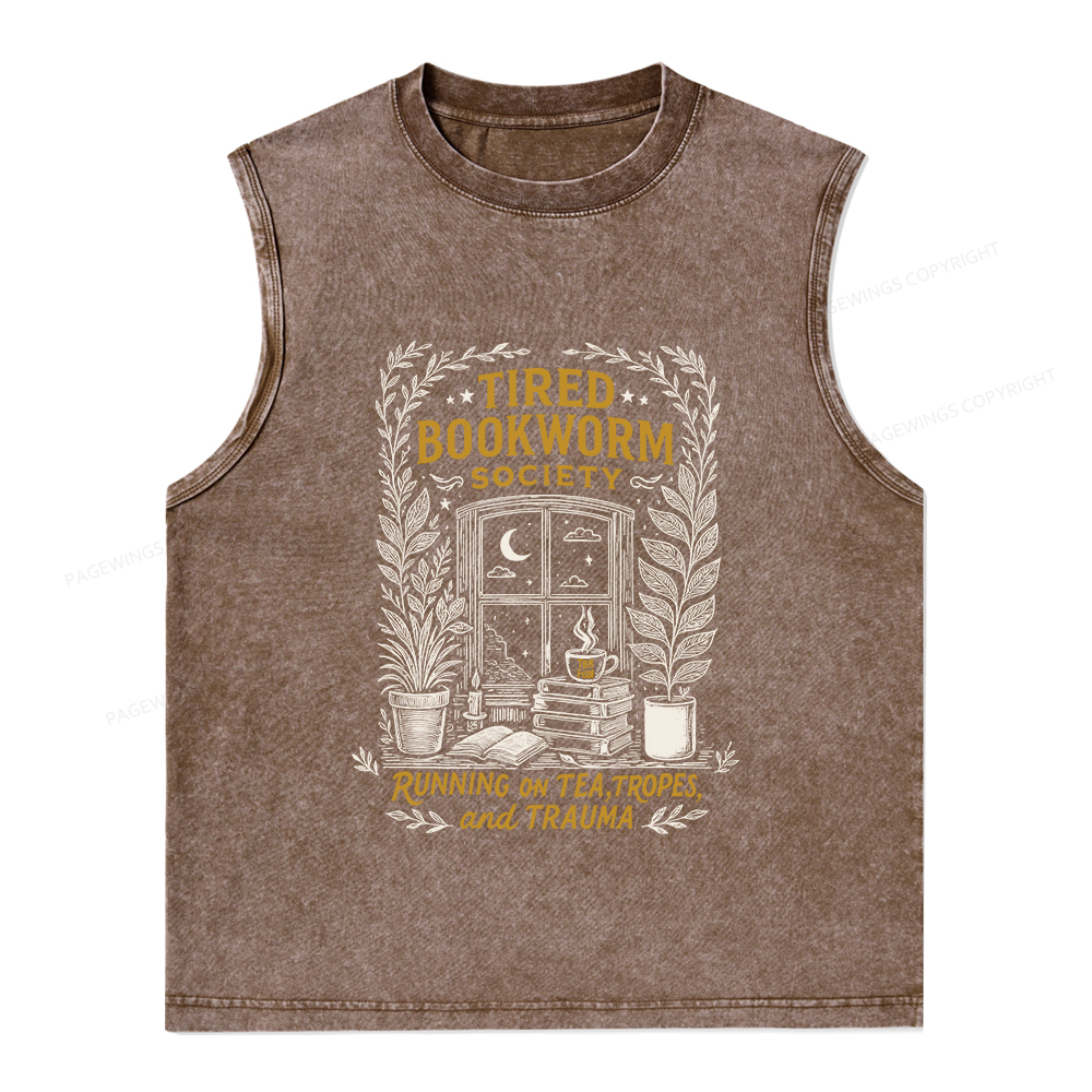 Pagewings Tired Bookworm Society Unisex Washed Tank Top