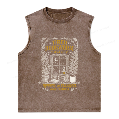 Pagewings Tired Bookworm Society Unisex Washed Tank Top