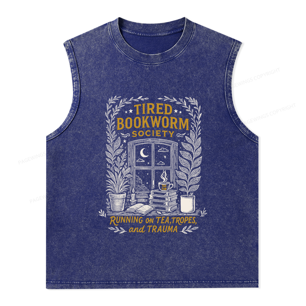 Pagewings Tired Bookworm Society Unisex Washed Tank Top