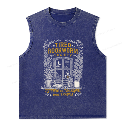 Pagewings Tired Bookworm Society Unisex Washed Tank Top