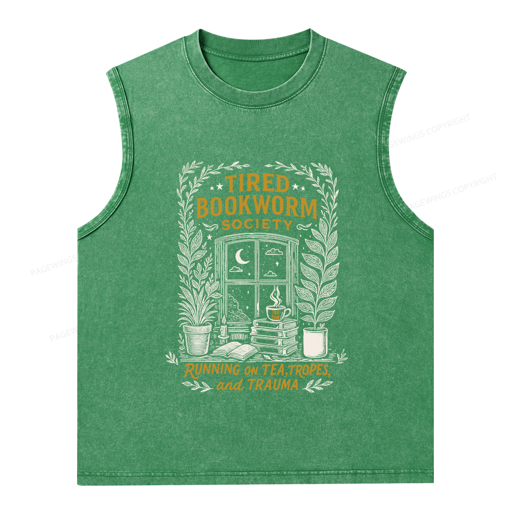 Pagewings Tired Bookworm Society Unisex Washed Tank Top