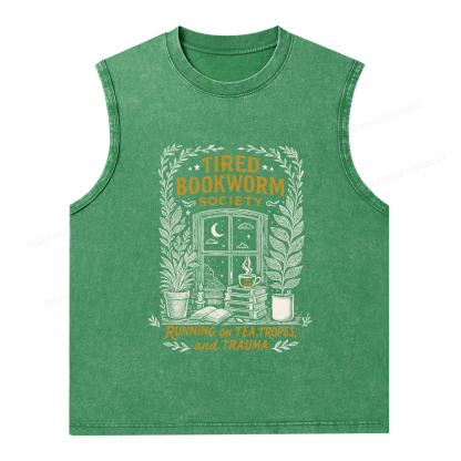 Pagewings Tired Bookworm Society Unisex Washed Tank Top