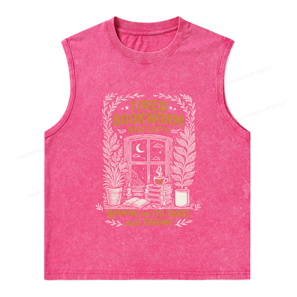 Pagewings Tired Bookworm Society Unisex Washed Tank Top