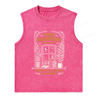 Pagewings Tired Bookworm Society Unisex Washed Tank Top