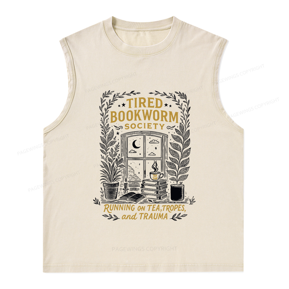 Pagewings Tired Bookworm Society Unisex Washed Tank Top