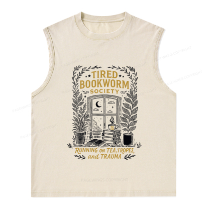 Pagewings Tired Bookworm Society Unisex Washed Tank Top