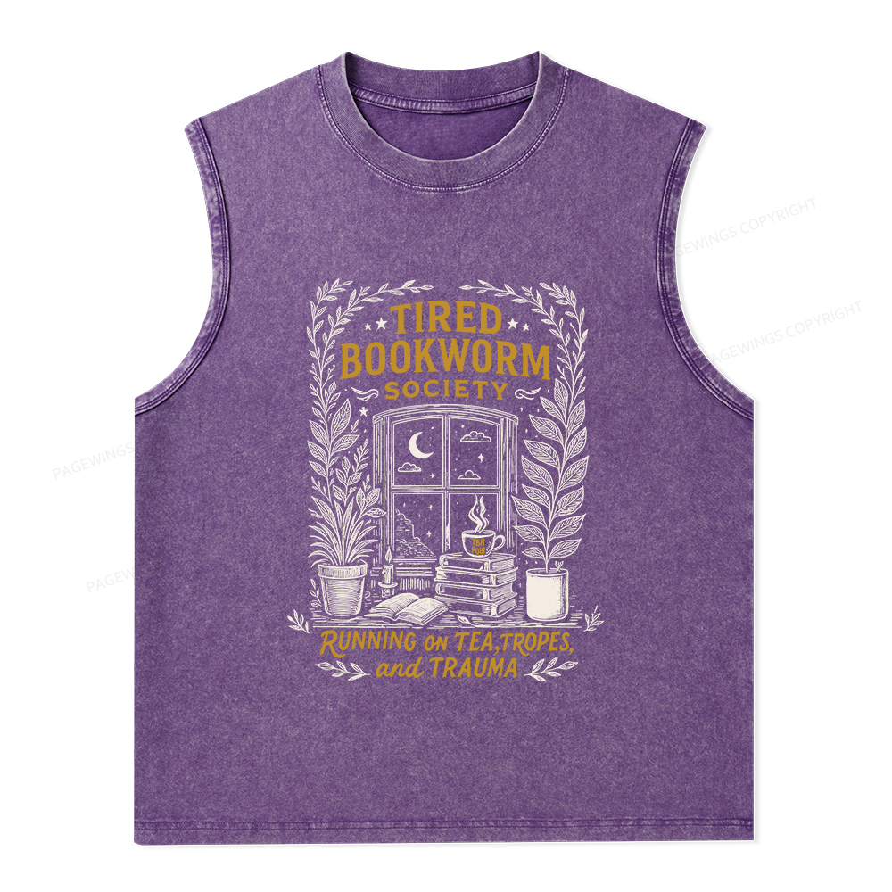 Pagewings Tired Bookworm Society Unisex Washed Tank Top