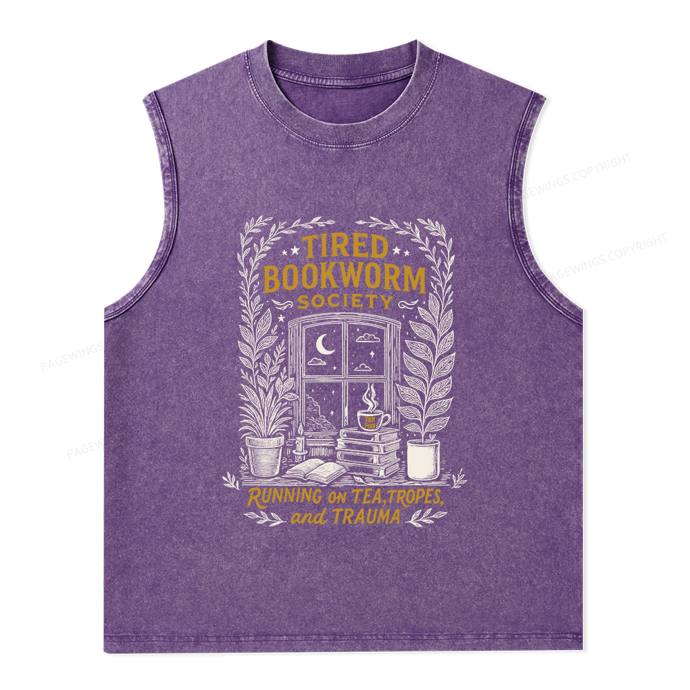 Pagewings Tired Bookworm Society Unisex Washed Tank Top