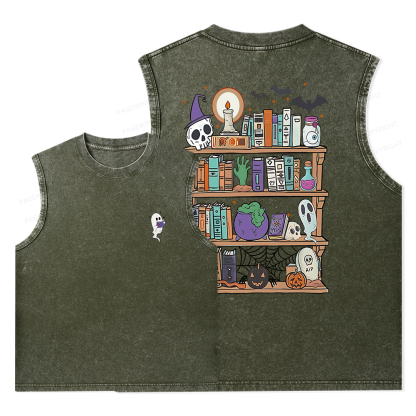 Pagewings Ghost Book Reader Halloween Unisex Washed Tank Top