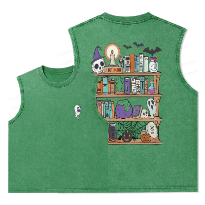 Pagewings Ghost Book Reader Halloween Unisex Washed Tank Top