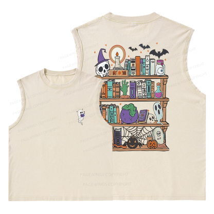 Pagewings Ghost Book Reader Halloween Unisex Washed Tank Top