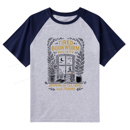 Pagewings Tired Bookworm Society  Raglan T-shirt