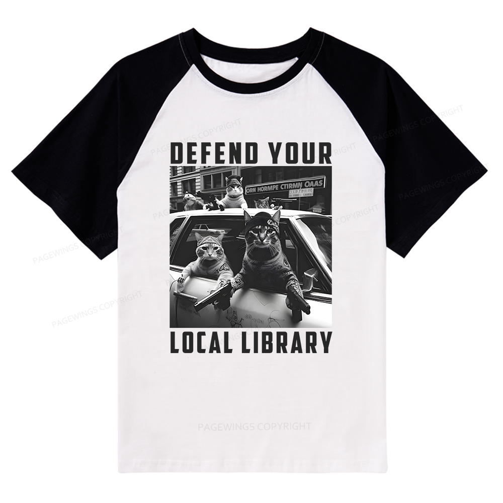 Pagewings Defend Your Local Library Raglan T-shirt