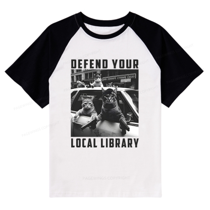 Pagewings Defend Your Local Library Raglan T-shirt