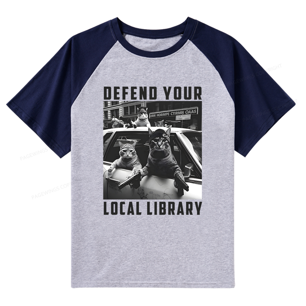 Pagewings Defend Your Local Library Raglan T-shirt