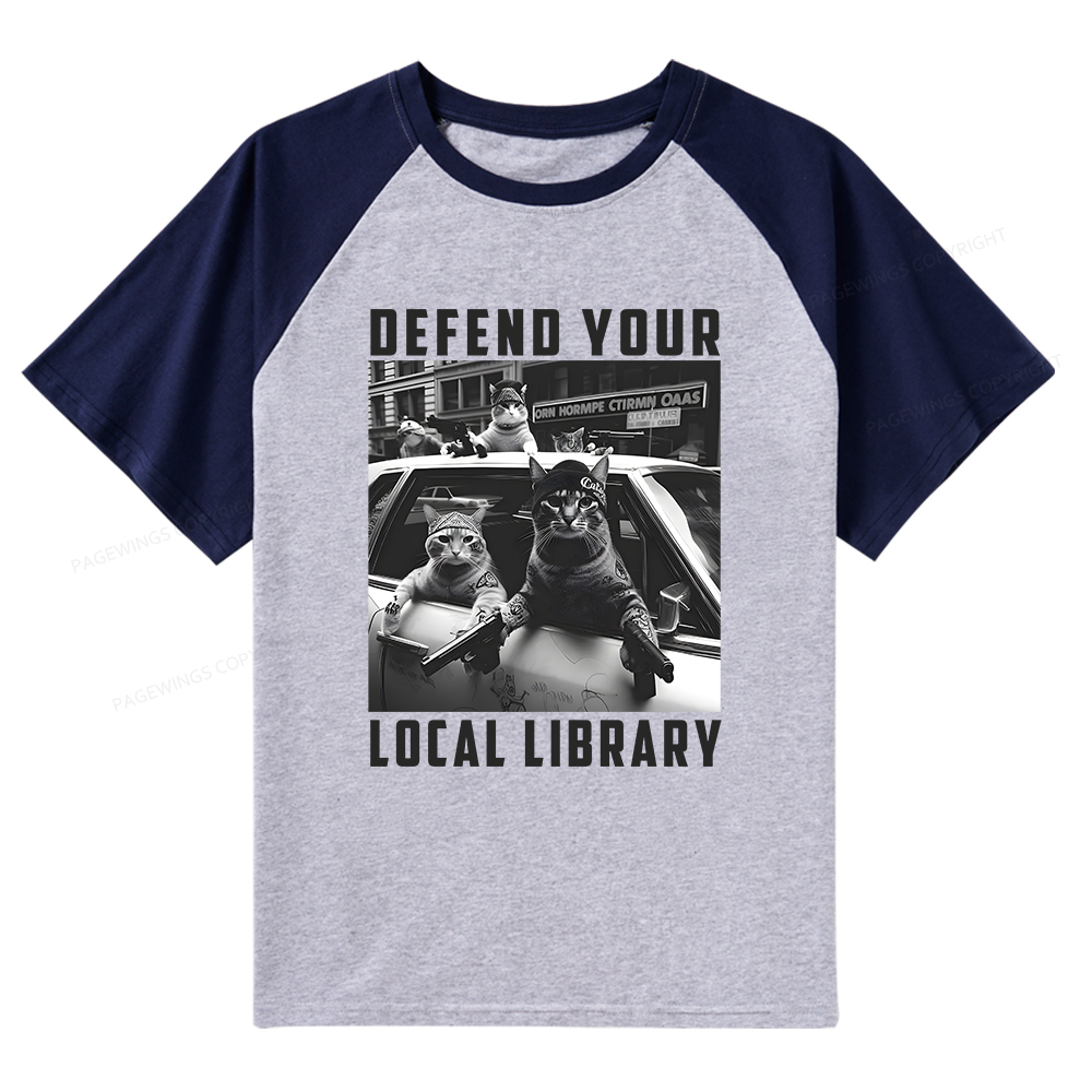 Pagewings Defend Your Local Library Raglan T-shirt