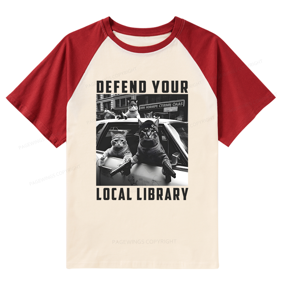Pagewings Defend Your Local Library Raglan T-shirt