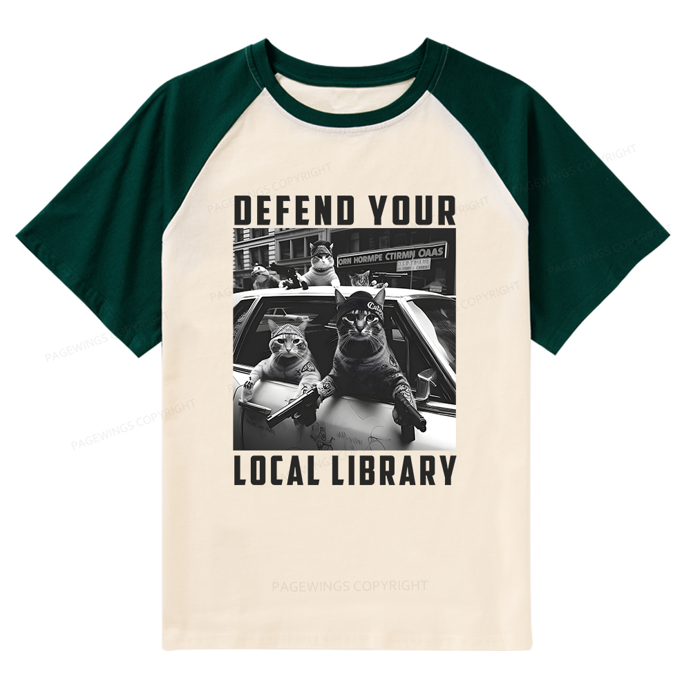 Pagewings Defend Your Local Library Raglan T-shirt
