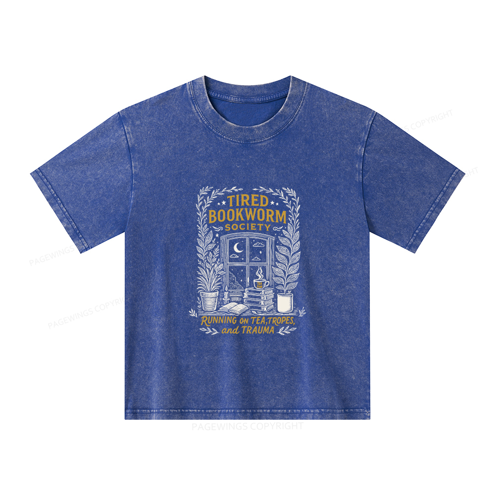Pagewings Tired Bookworm Society Unisex Kids Washed T-shirt