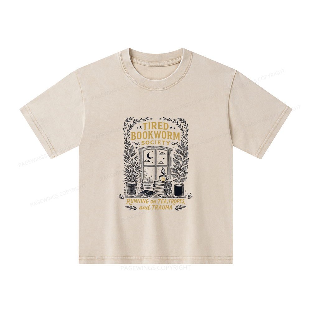 Pagewings Tired Bookworm Society Unisex Kids Washed T-shirt