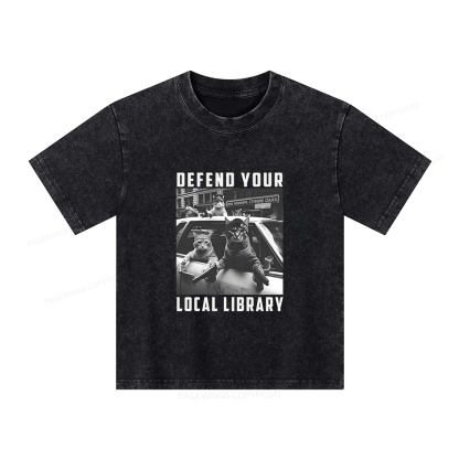 Pagewings Defend Your Local Library Unisex Kids Washed T-shirt