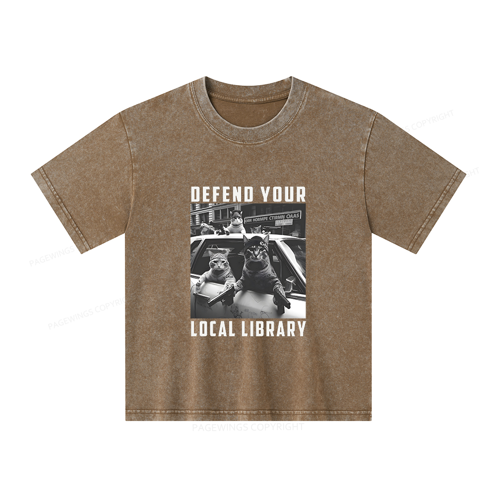 Pagewings Defend Your Local Library Unisex Kids Washed T-shirt
