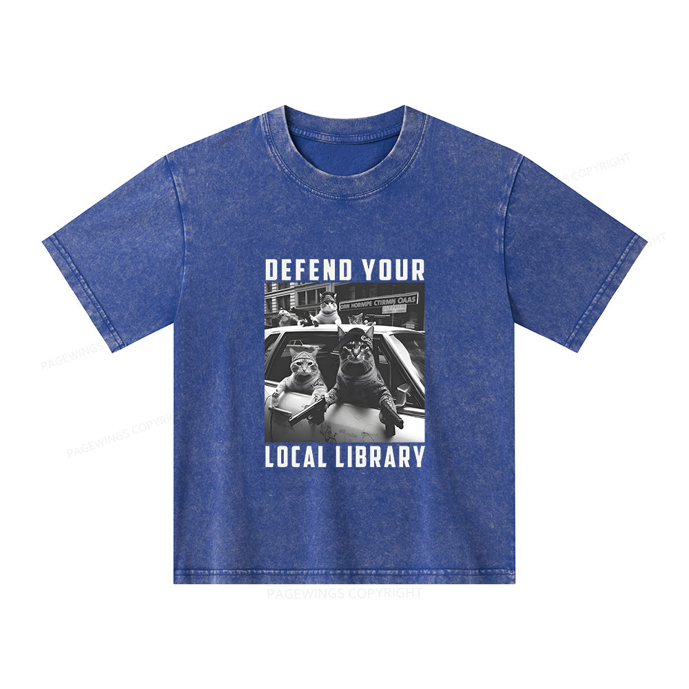 Pagewings Defend Your Local Library Unisex Kids Washed T-shirt