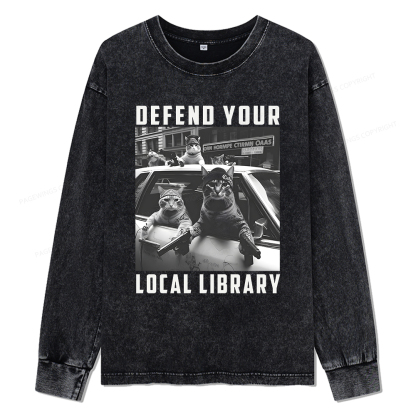 Pagewings Defend Your Local Library Unisex Washed Long Sleeve T-shirt