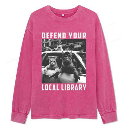 Pagewings Defend Your Local Library Unisex Washed Long Sleeve T-shirt