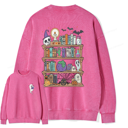 Pagewings Ghost Book Reader Halloween Unisex Washed Sweatshirt