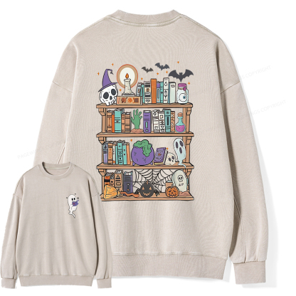 Pagewings Ghost Book Reader Halloween Unisex Washed Sweatshirt