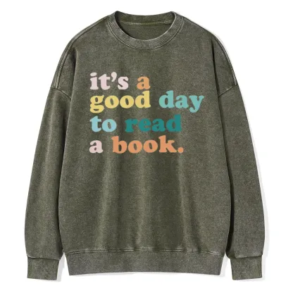 Pagewings It’s a Good Day to Read a Book Unisex Washed Sweatshirt