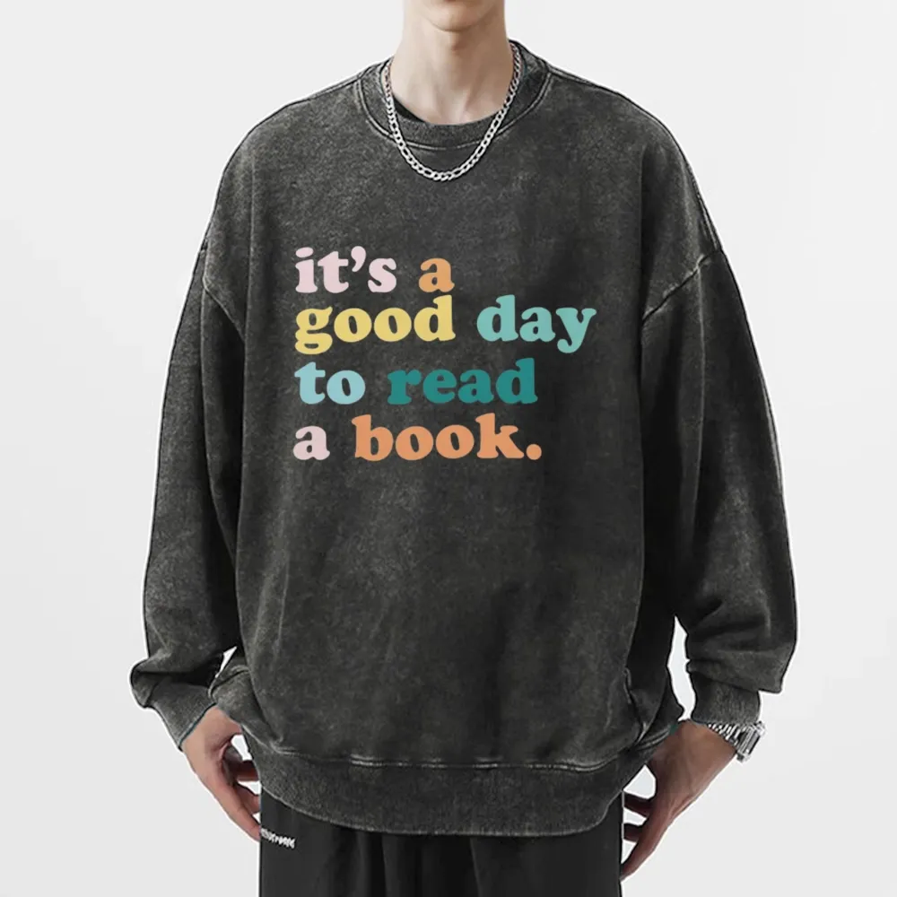 Pagewings It’s a Good Day to Read a Book Unisex Washed Sweatshirt
