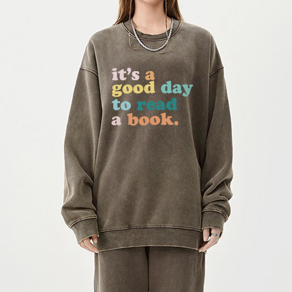 Pagewings It’s a Good Day to Read a Book Unisex Washed Sweatshirt