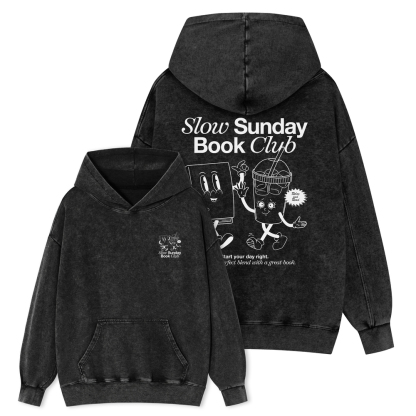 Pagewings Slow Sunday Book Club Unisex Washed Hoodie