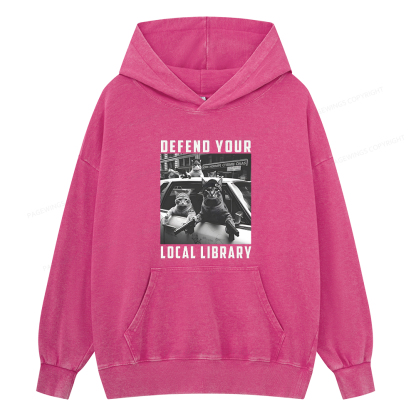 Pagewings Defend Your Local Library Unisex Washed Hoodie