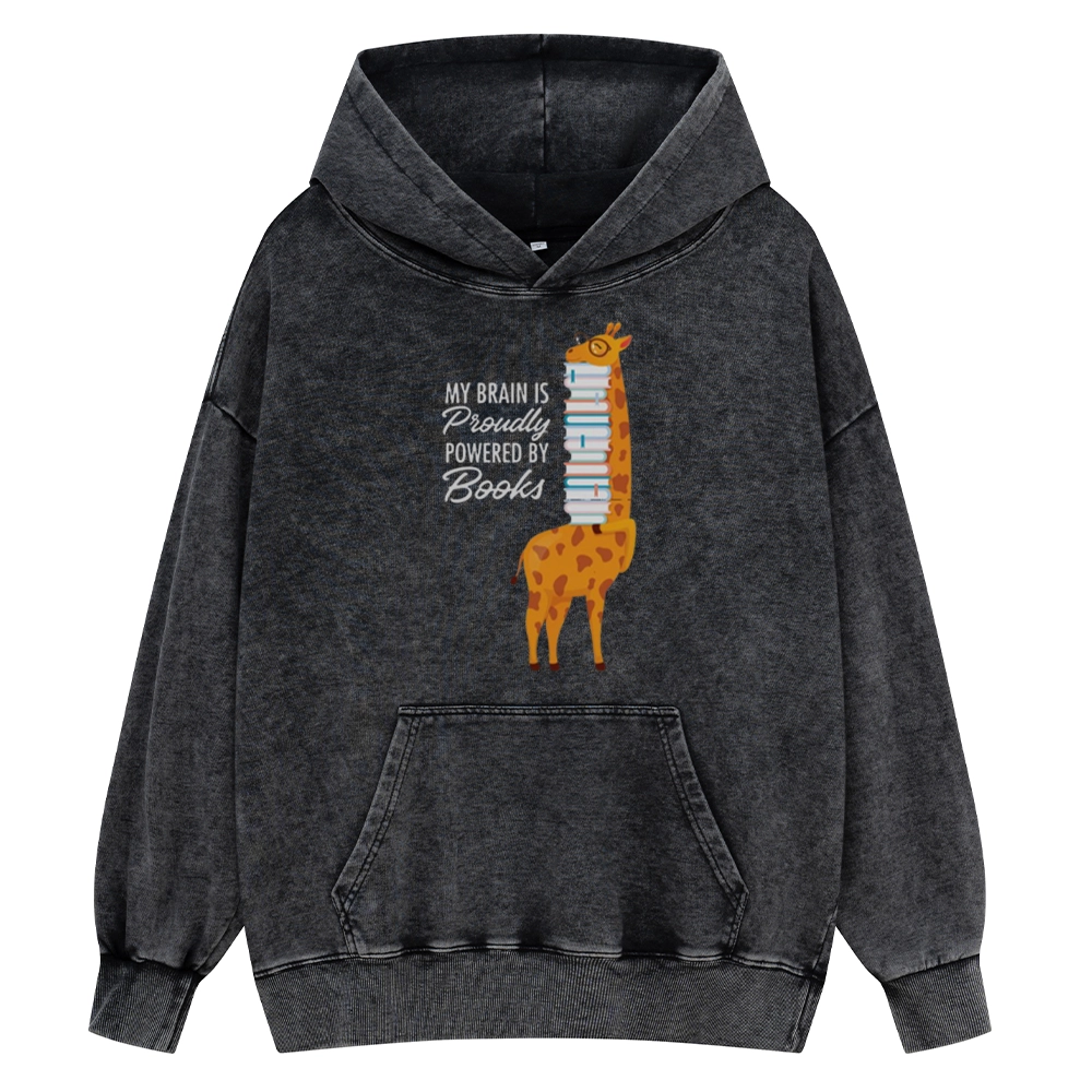 Pagewings My Brain Is Proudly Powered By Books Unisex Washed Hoodie