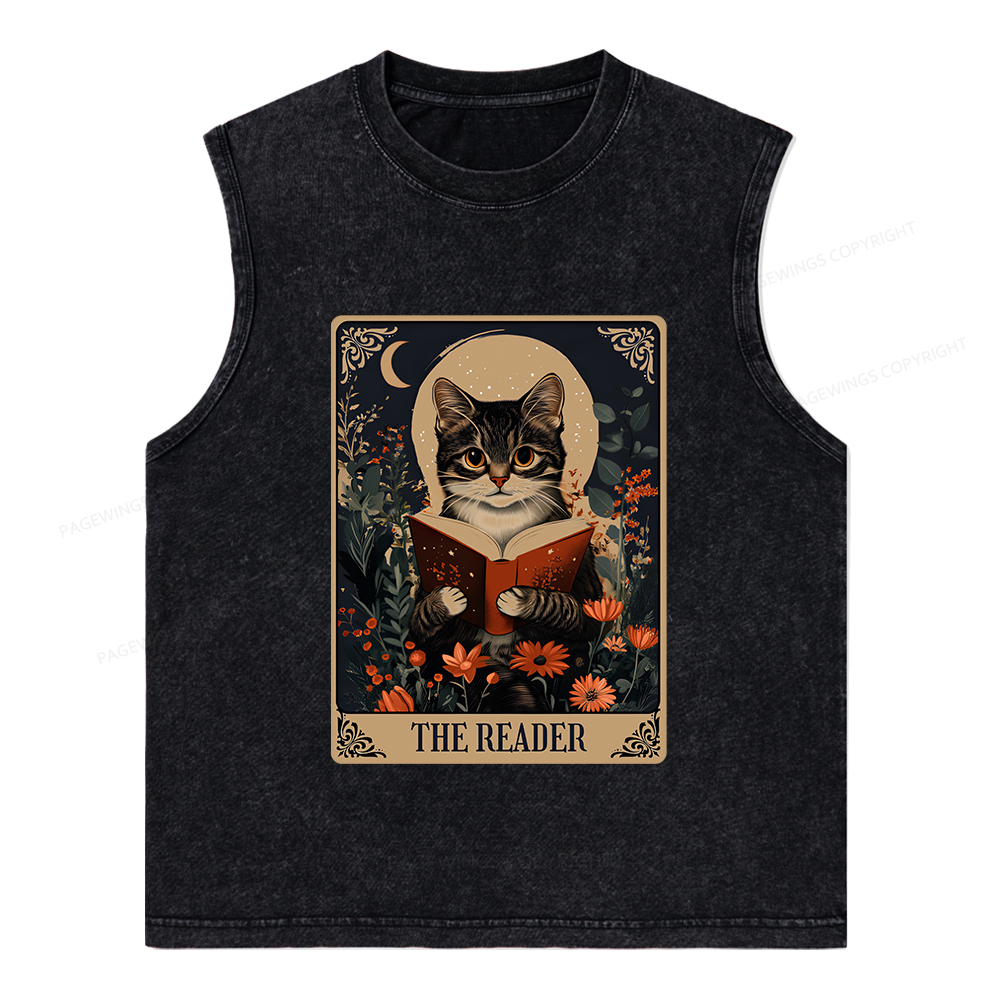 Pagewings The Reader Tarot Card Cat Unisex Washed Tank Top