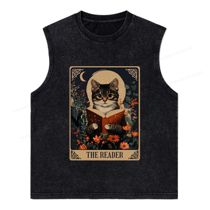 Pagewings The Reader Tarot Card Cat Unisex Washed Tank Top