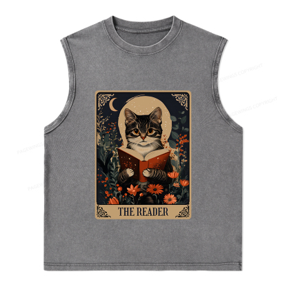 Pagewings The Reader Tarot Card Cat Unisex Washed Tank Top