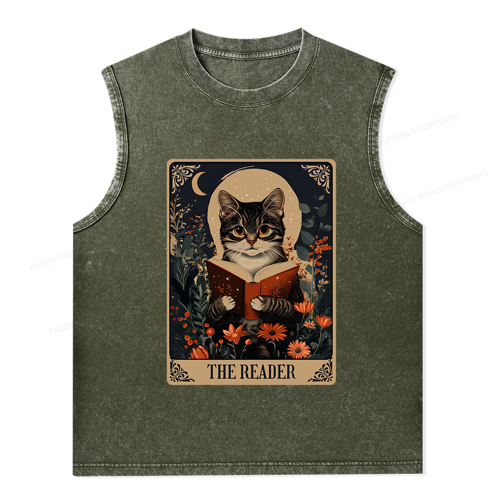 Pagewings The Reader Tarot Card Cat Unisex Washed Tank Top