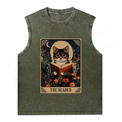 Pagewings The Reader Tarot Card Cat Unisex Washed Tank Top