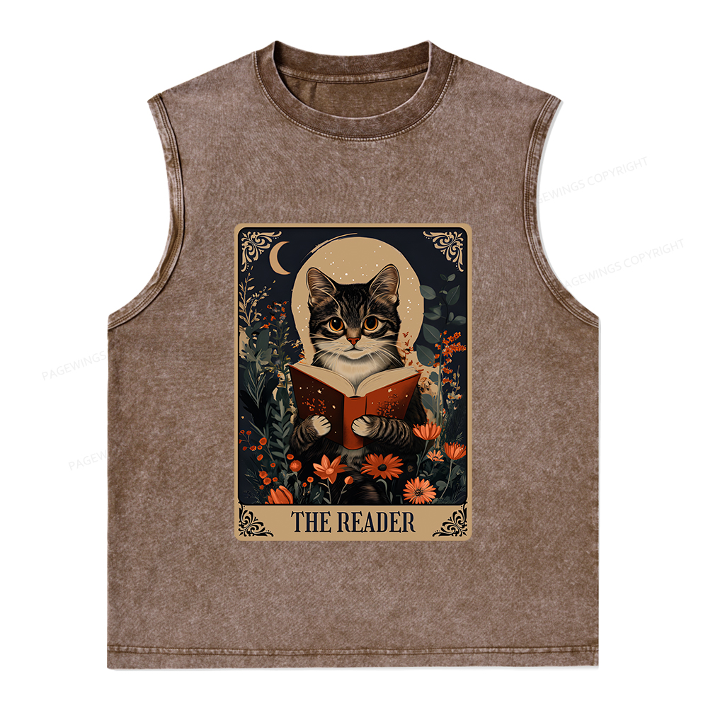 Pagewings The Reader Tarot Card Cat Unisex Washed Tank Top